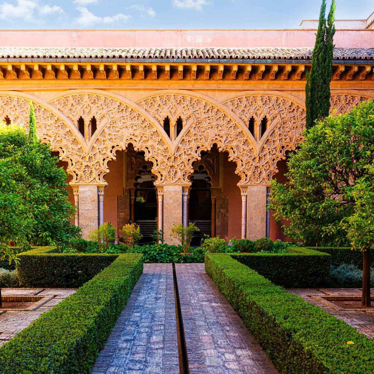 Richly-Detailed Courtyard In The Muslim- era Aljaferia Palace In Zaragoza, Spain