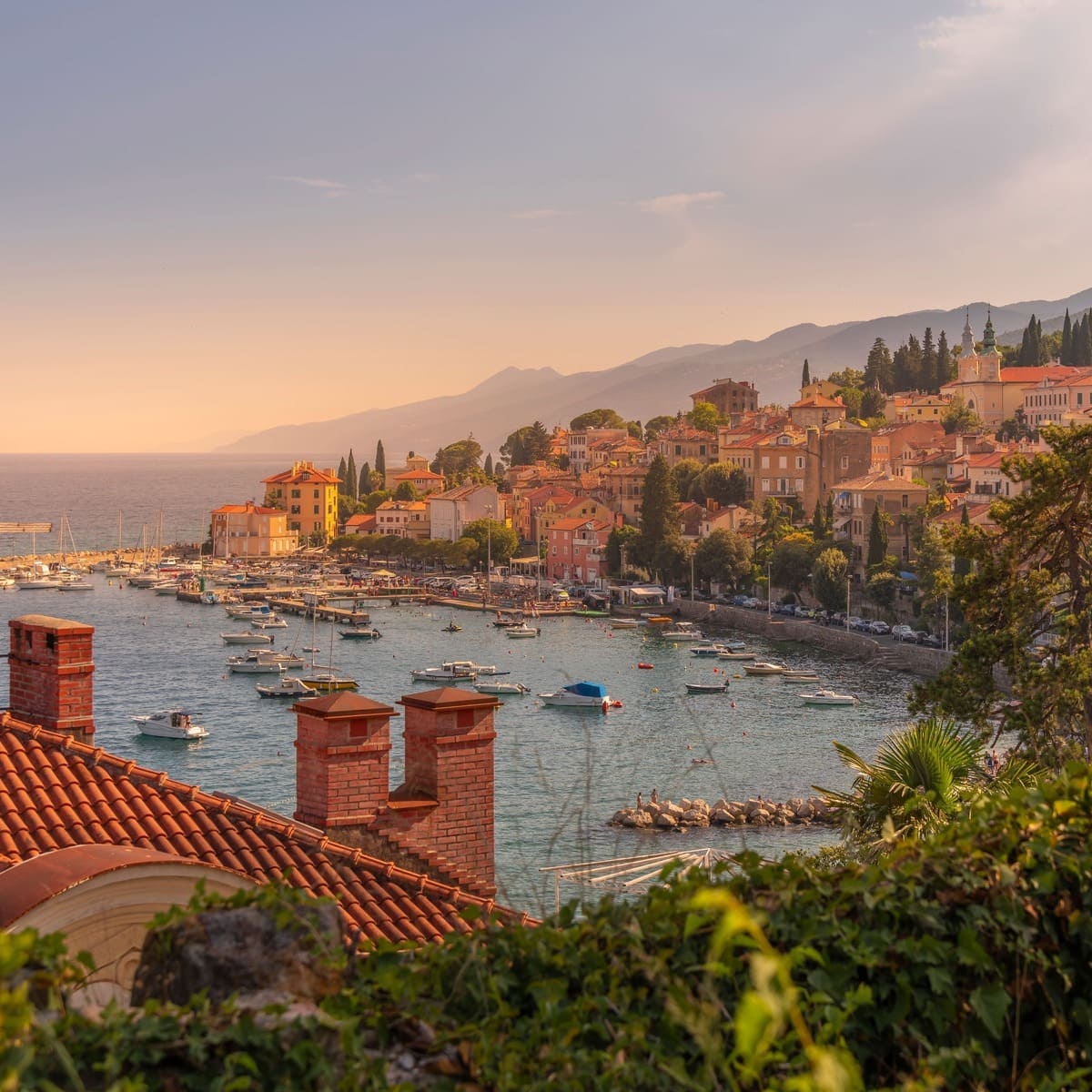 Sunset Over Volosko, A Small Elegant Village Near Opatija, Croatia