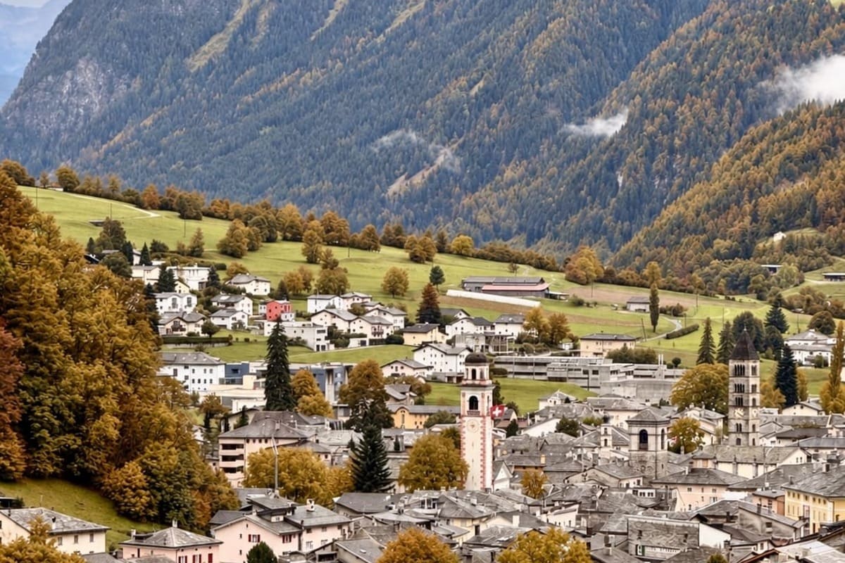 View Of Poschiavo, Switzerland As The Bernina Express Travels Past On The Way To Tirano, Italy