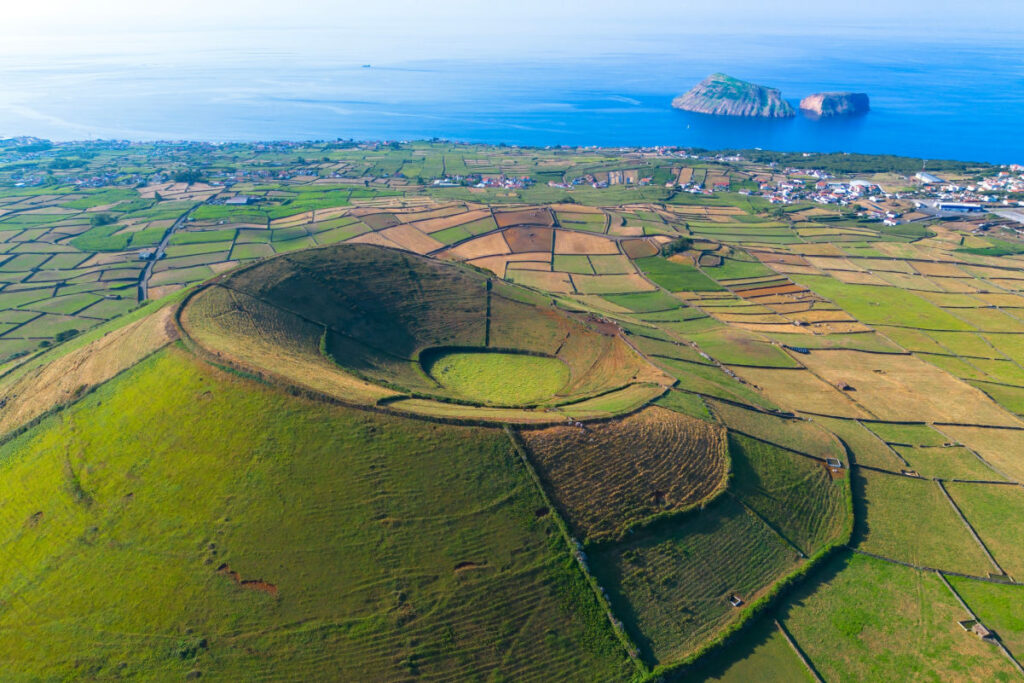 Volcanic landscape of the Azores islands. Terceira Island in Azores.