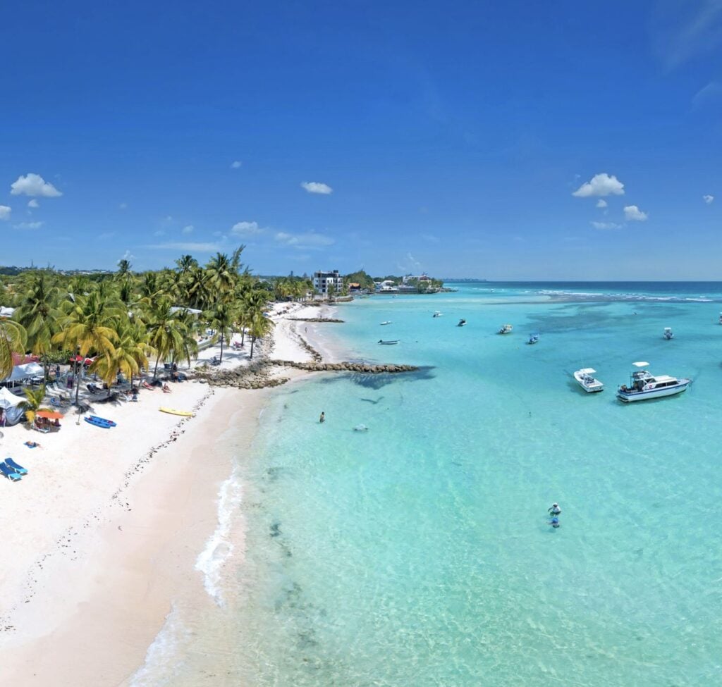 Worthing Beach on the south coast of the Caribbean island of Barbados