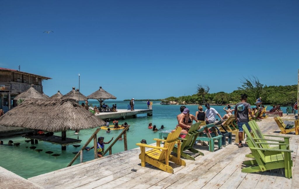 Lazy Lizard beach bar and pool at the Split on Caye Caulker, a laid-back island in the Caribbean Sea.