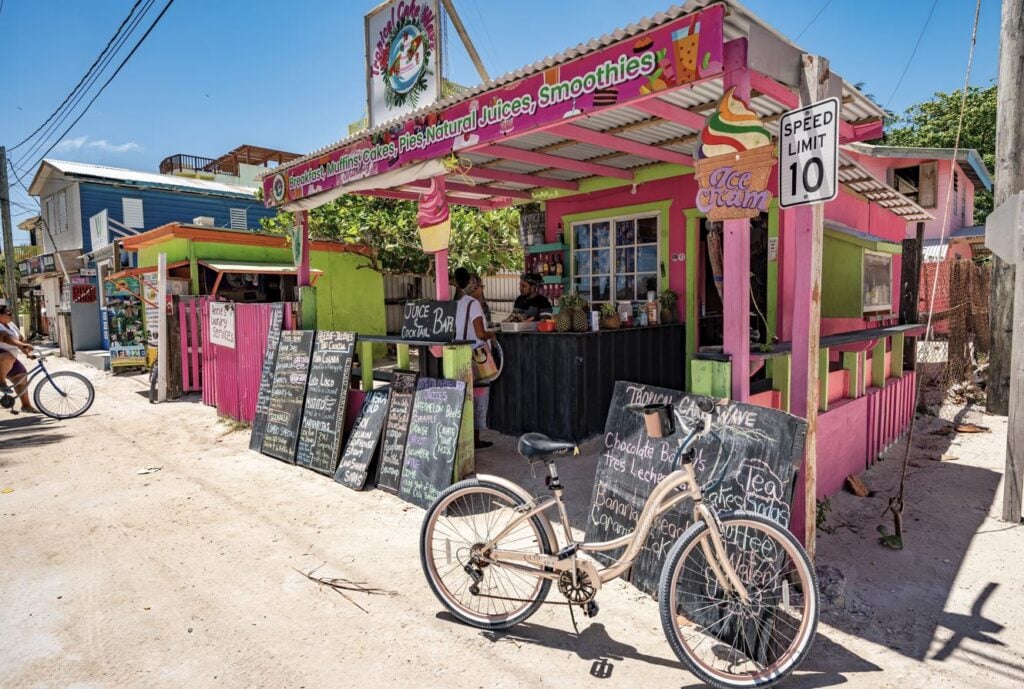 colorful streetside cafe and juice bar on the laid-back Caribbean island of Caye Caulker