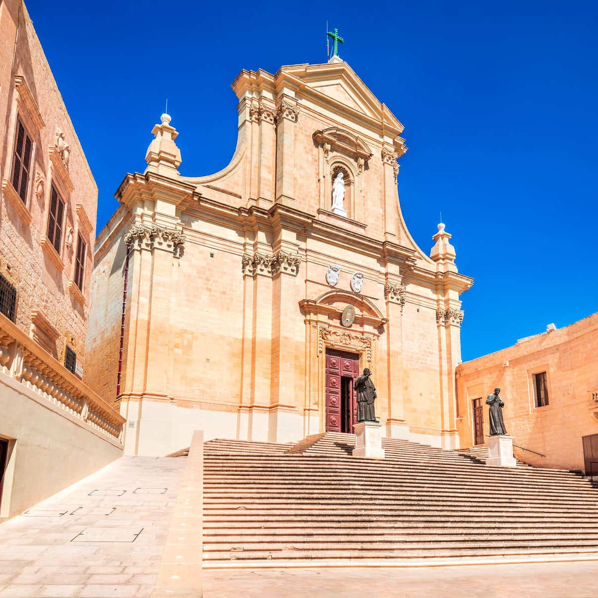 A Limestone Baroque Church In Victoria Rabat, Island Of Gozo, Malta, Mediterranean Europe