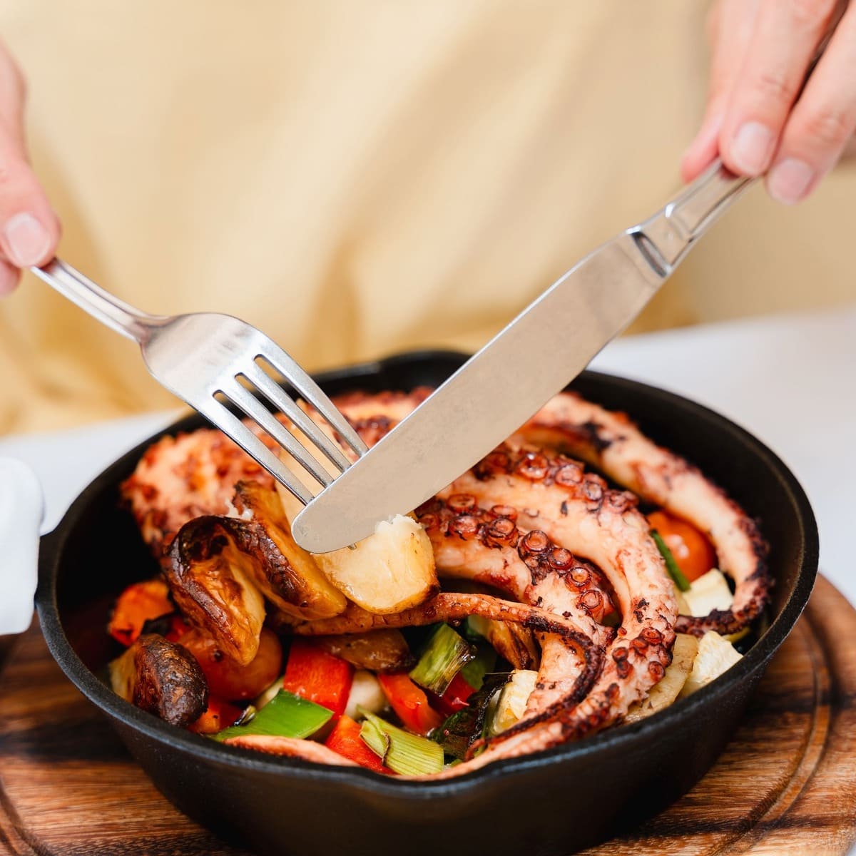 A Tourist Eating Octopus, Portuguese Food, Mediterranean Southern Europe Food, Portugal