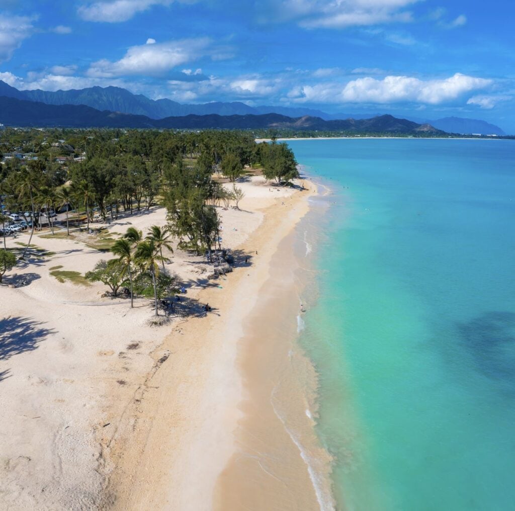 Aerial view of a beach on Oahu island, Hawaii,