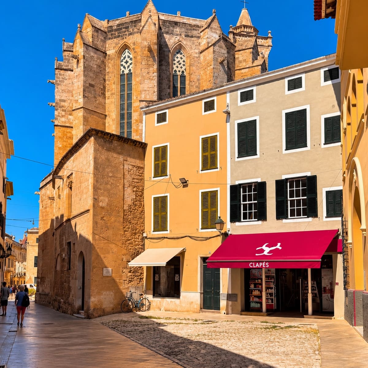 Back View Of The Fortress-Like Gothic Cathedral Of Ciutadella de Menorca, Spain