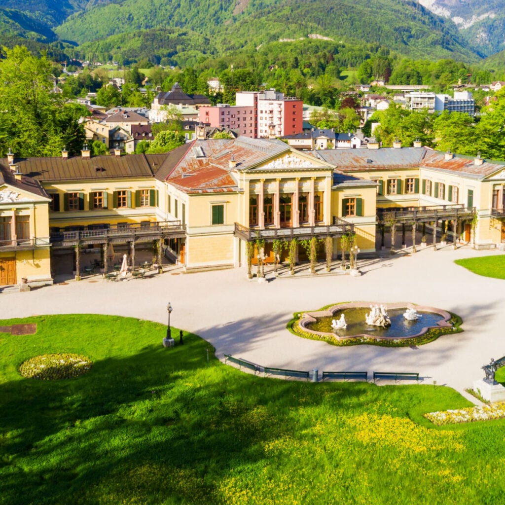 Bad Ischl aerial panoramic view, Austria. Bad Ischl is a spa town in the centre of the Salzkammergut region in Upper Austria.