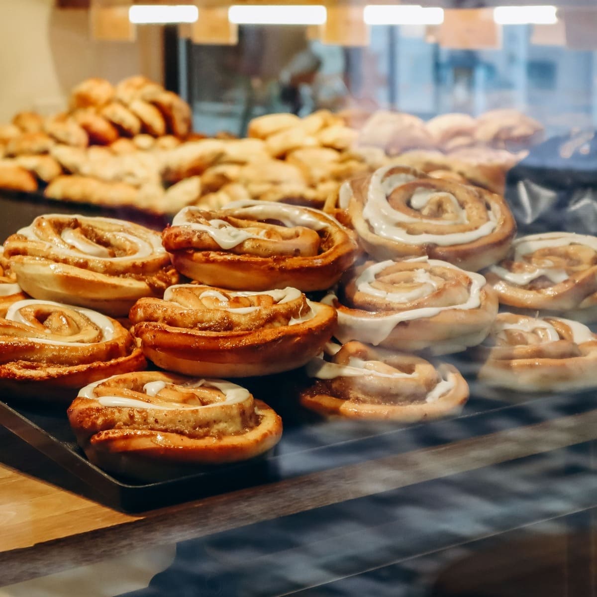 Cinammon Rolls Displayed In A Cafe Window In Copenhagen, Denmark, Scandinavia
