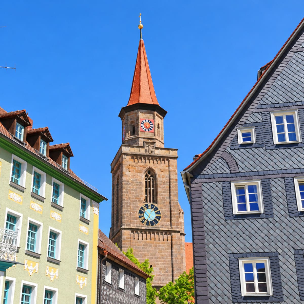 Furth Cathedral Seen Between Historic Old Town Facades, Furth, Germany