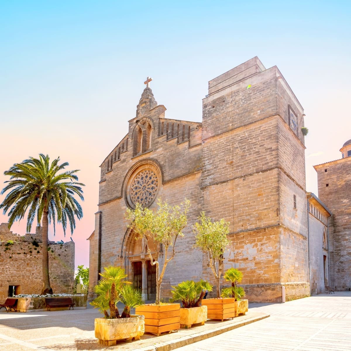Historic Medieval Church In Alcudia Old Town, Mallorca, Spain