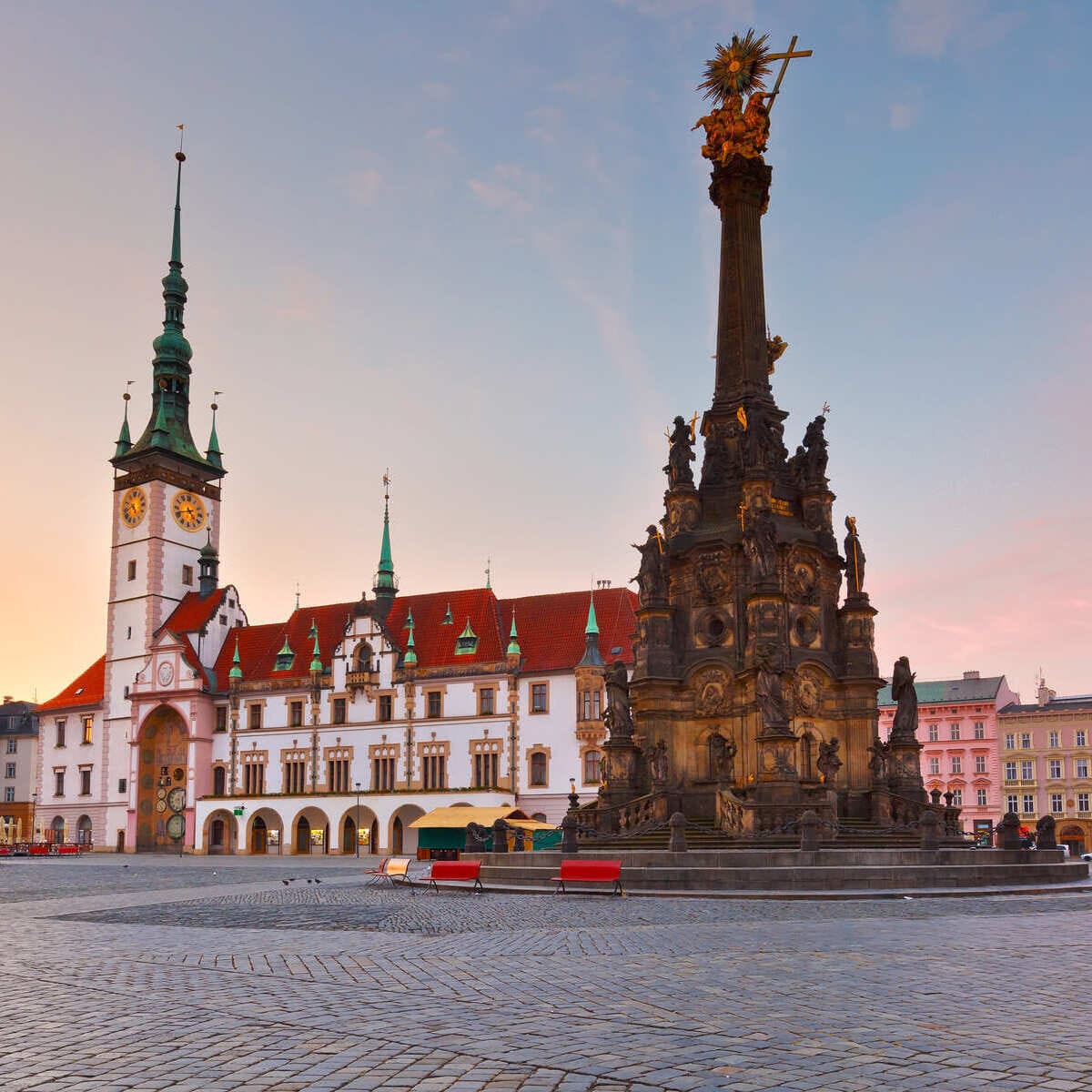 Old Town Square In The Medieval Center Of Olomouc, Czechia, Central Europe