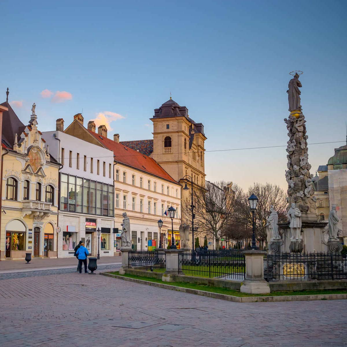 Old Town Square With The Immaculata Plague Fountain In Kosice, Slovakia