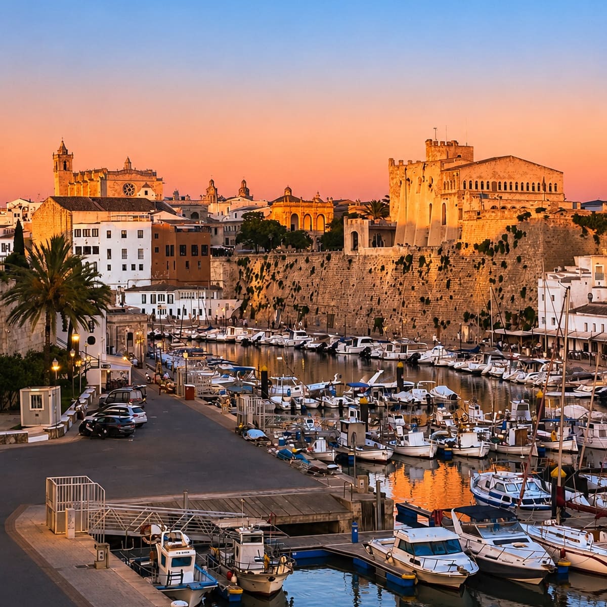 Panoramic View Of Ciutadella de Menorca During Sunset, Balearic Islands, Spain