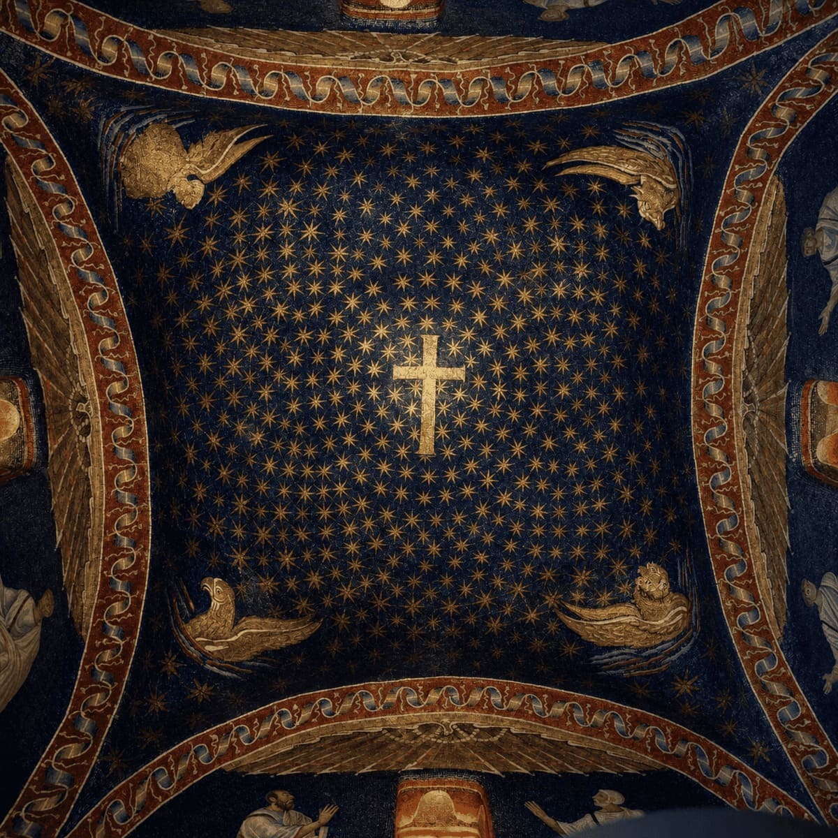 Starry Ceiling Of An Ancient Byzantine Basilica In Ravenna, Italy