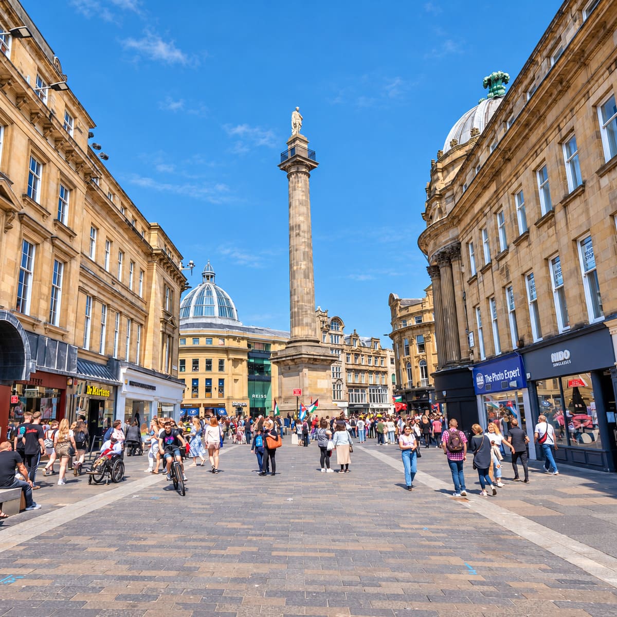 Sunny Bright Day In Central Newcastle upon Tyne, Northern England, United Kingdom