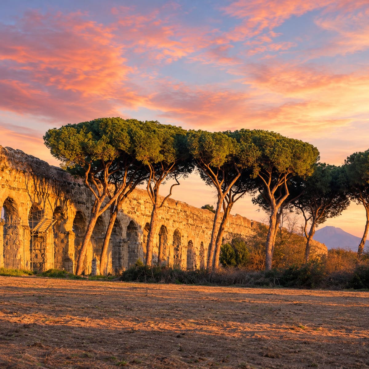 The Ancient Roman Aqueduct Park In Rome, Italy