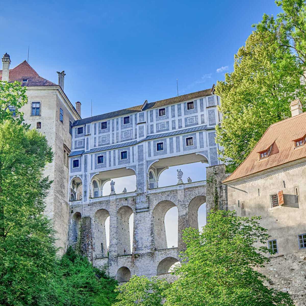 The Medieval Cloak Bridge In Cesky Krumlov, Czechia
