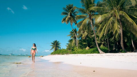 Woman on Caribbean beach